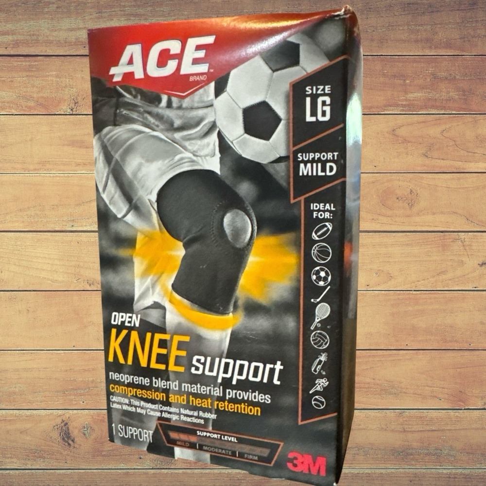 ACE OPEN KNEE SUPPORT SIZE Large SUPPORT MILD Black Athletic Gear